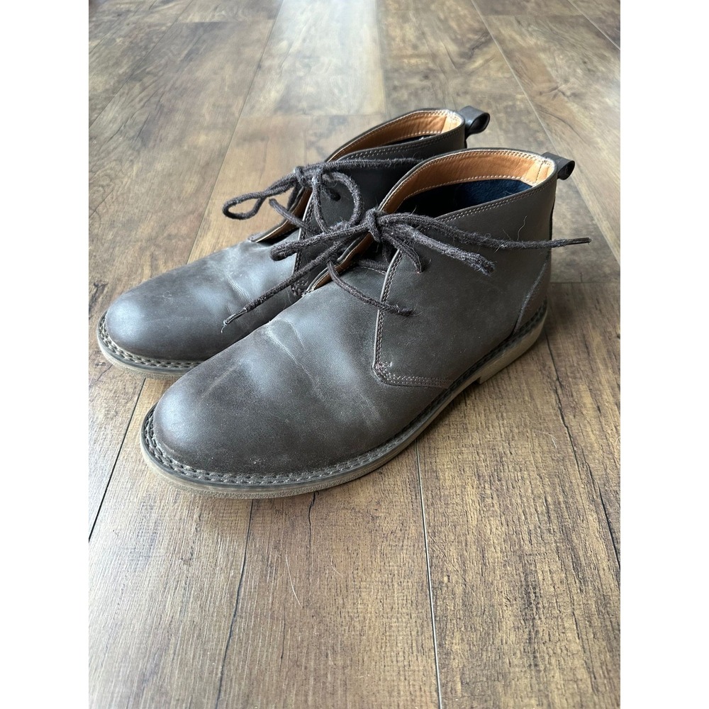Merona Boots Mens 10 Brown Chukka Ankle Lace Up Casual Synthetic Pull Tab Shoe